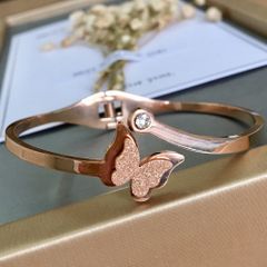  Bộ Trang Sức Titan Cao Cấp - Con Bướm Xinh Vòng Tay & Bông Tai Màu Vàng Hồng 