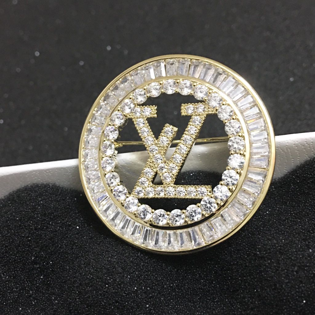  Cài Áo Nam, Nữ - LV Màu Vàng Pha Lê Trắng (AB) 