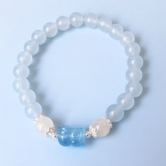  Vòng Đá Phong Thuỷ Cao Cấp - Con Tỳ Hưu Tài Lộc Đá Aquamarine & Đá Thạch Anh Trắng Tự Nhiên 