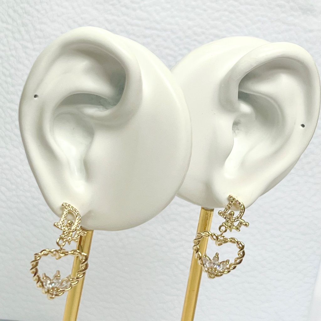  Bông Tai Dior Trái Tim Màu Vàng Pha Lê Trắng 