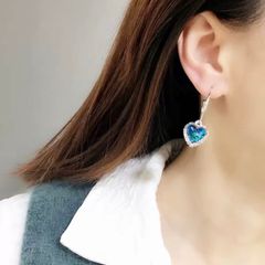  Bông Tai Khoen Tròn Trái Tim Của Đại Dương Pha Lê Xanh Bích Titanic (AE) 