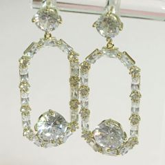  Bông Tai Chữ Nhật Bản To Màu Vàng Pha Lê Trắng (AD) 