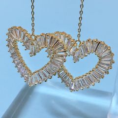  Bông Tai Tua Rua  Trái Tim Vàng Pha Lê Trắng (AM) 