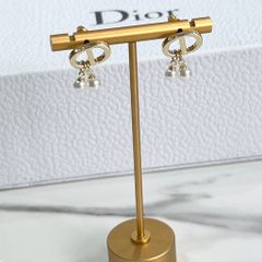  Bông Tai Dior Màu Vàng 2 Hạt Ngọc Trai 