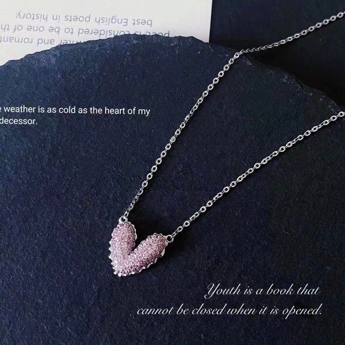  Bộ Trang Sức Bạc Cao Cấp - Dây Chuyền & Bông Tai Trái Tim Pha Lê Hồng (AF) 