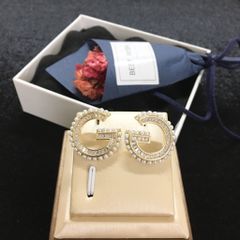  Bông Tai Gucci Bản To Màu Vàng Ngọc Trai & Pha Lê Trắng (AA) 