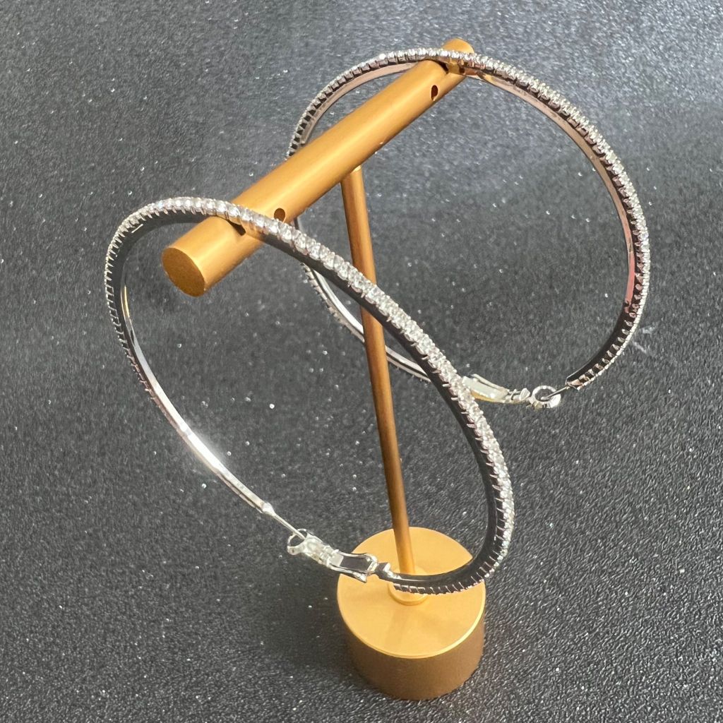  Bông Tai Khoen Tròn Bản To 7,5cm Pha Lê Trắng (BQ) 