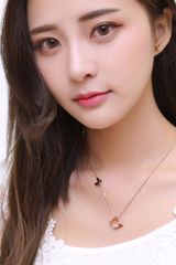  Dây Chuyền Ngắn - Đôi Bướm Vàng Hồng Titan Cao Cấp 