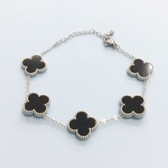  Vòng Tay TiTan Cao Cấp - Cỏ 4 Lá May Mắn Màu Trắng Đen 2 Mặt Pha Lê (AK) 