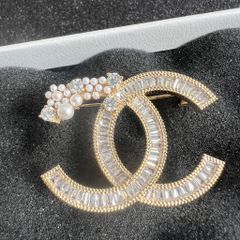  Cài Áo Nam, Nữ - Chanel Màu Vàng Ngọc Trai & Pha Lê Trắng (CK) 