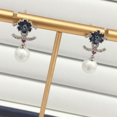  Bông Tai Cánh Hoa Chanel Màu Xanh Bích Ngọc Trai (CN) 