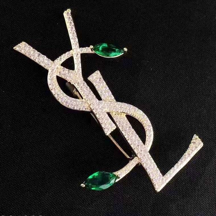  Cài Áo Nam, Nữ - YSL Bản To Pha Lê Xanh & Trắng Sang Trọng 