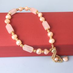  Vòng Đá Phong Thuỷ Cao Cấp - Ngọc Trai Nước Ngọt & Đá Thạch Anh Hồng Tự Nhiên Trợ Tình Yêu 