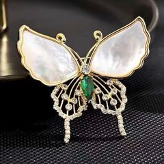  Cài Áo Con Bướm Vỏ Trai Tự Nhiên & Pha Lê Xanh 