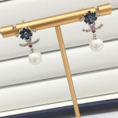  Bông Tai Cánh Hoa Chanel Màu Xanh Bích Ngọc Trai (CN) 