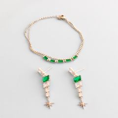  Bộ Trang Sức Pha Lê Xanh Lá - Vòng Tay & Bông Tai Ngôi Sao Tinh Tế 