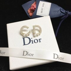  Bông Tai Dior Màu Vàng Bản To Ngọc Trai & Pha Lê Trắng (AE) 