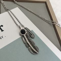  Bộ Trang Sức - Dây Chuyền Dài & Bông Tai Lông Vũ Đen 