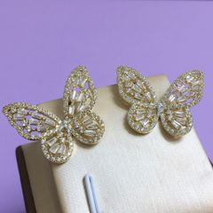  Bông Tai Đôi Bướm Vàng Bản To Pha Lê Trắng (AI) 