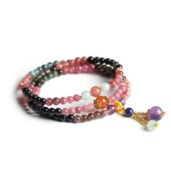  Vòng Đá Phong Thuỷ Cao Cấp - 3 Vòng Đá Tourmaline Đa Sắc Màu, Đá Aquamarine, Đá Thạch Anh Tím & Đá Mã Não Đỏ Tự Nhiên 