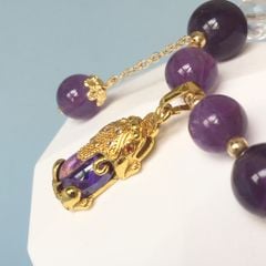  Vòng Đá Phong Thuỷ Cao Cấp - Con Tỳ Hưu Tài Lộc Thạch Anh Tím & Trắng Tự Nhiên 