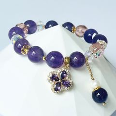  Vòng Đá Phong Thuỷ Cao Cấp - Cỏ 4 Lá May Mắn Thạch Anh Tím, Thạch Anh Trắng & Ngọc Trai Tự Nhiên 