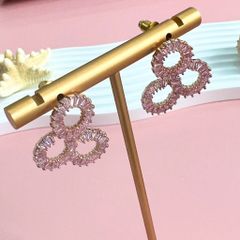  Bông Tai 3 Vòng Tròn Bản To Pha Lê Hồng 