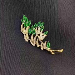  Cài Áo Nam, Nữ - Cuốn Theo Chiều Gió Cây Trúc Vàng Pha Lê Xanh Quý Phái 