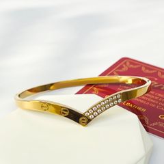  Vòng Tay TiTan Cao Cấp - Cartier Màu Vàng Pha Lê Trắng (AK) 