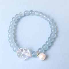  Vòng Đá Phong Thuỷ Cao Cấp - Hoa Mai Đá Thạch Anh Trắng, Ngọc Trai Nước Ngọt & Đá Aquamarine Tự Nhiên 