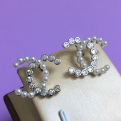  Bông Tai Chanel Bản To Màu Trắng Ngọc Trai & Pha Lê (AM) 
