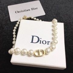  Bộ Trang Sức Dior Vàng - Vòng cổ Choker & Bông Tai Ngọc Trai Quý Phái (AN) 