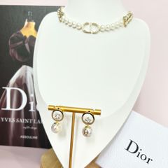  Bộ Trang Sức Dior Trắng - Vòng cổ Choker & Bông Tai Ngọc Trai, Pha Lê 6 Kiểu Đeo Quý Phái (AM) 