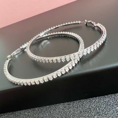  Bông Tai Khoen Tròn Bản To Màu Trắng 6,3cm Pha Lê (BN) 