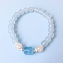  Vòng Đá Phong Thuỷ Cao Cấp - Con Tỳ Hưu Tài Lộc Đá Aquamarine & Đá Thạch Anh Trắng Tự Nhiên 