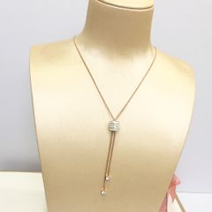  Dây Chuyền Titan Cao Cấp - Ống Pha Lê Tua Rua Màu Vàng Hồng 