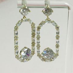  Bông Tai Chữ Nhật Bản To Màu Vàng Pha Lê Trắng (AD) 