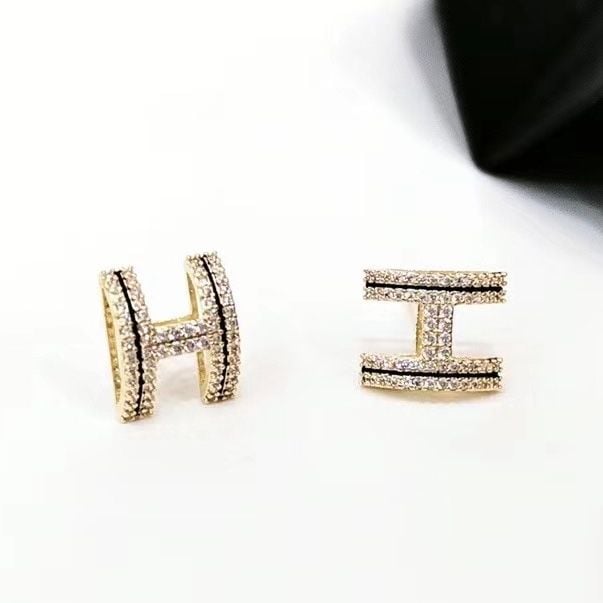  Bông Tai Hermes Màu Vàng Pha Lê Trắng (AC) 