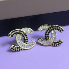  Bông Tai Chanel Bản To Màu Vàng Pha Lê Đen & Trắng Cá Tính (AI) 