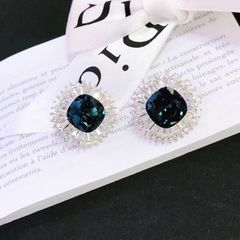  Bông Tai Vuông Bản To Pha Lê Xanh Bích & Trắng Sang Trọng (AP) 