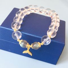  Vòng Đá Phong Thuỷ Cao Cấp - Đuôi Cá Pha Lê & Đá Thạch Anh Trắng, Đá Mặt Trăng Màu Xám Tự Nhiên 