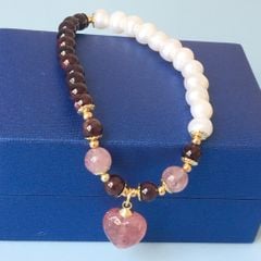  Vòng Đá Phong Thuỷ Cao Cấp - Trái Tim Đá Thạch Anh Dâu Tây, Thạch Anh Tím & Ngọc Trai Nước Ngọt (AF) 