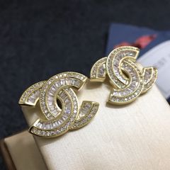  Bông Tai Chanel Bản To Màu Vàng Pha Lê Trắng (BV) 