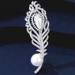  Cài Áo Nam, Nữ - Lông Vũ Ngọc Trai & Pha Lê Trắng (AC) 