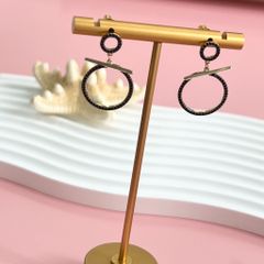  Bông Tai 2 Vòng Tròn Màu Vàng Pha Lê Đen Tinh Tế 