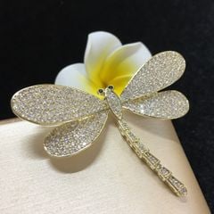  Cài Áo Nam, Nữ - Con Chuồn Chuồn Vàng Bản To Pha Lê Trắng Sang Trọng (AC) 