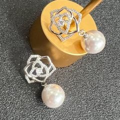  Bông Tai Hoa Hồng Ngọc Trai & Pha Lê Trắng (AL) 