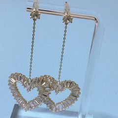  Bông Tai Tua Rua  Trái Tim Vàng Pha Lê Trắng (AM) 