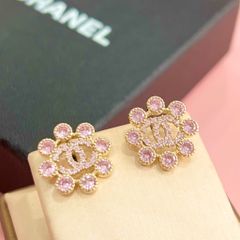  Bông Tai Chanel Cánh Hoa Màu Vàng Pha Lê Hồng (BS) 