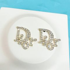  Bông Tai Dior Màu Vàng 1,5cm Pha Lê Trắng (AU) 
